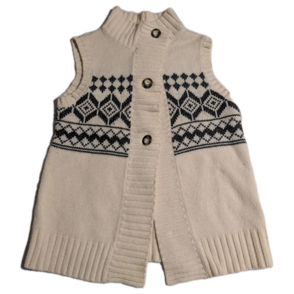 Banana Republic Fair Isle‎ Sweater Vest Womens L Cream Nordic Shawl Collar